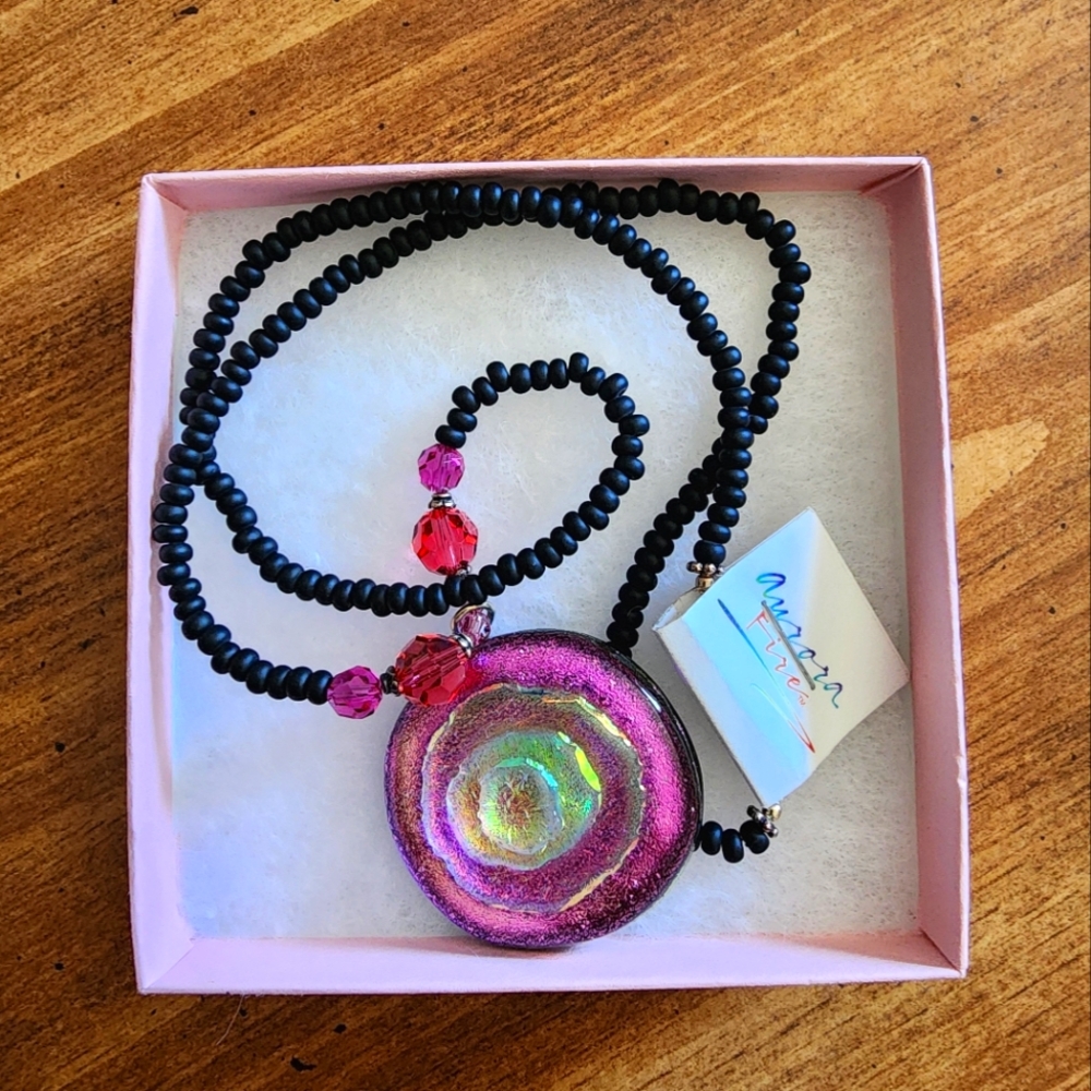 Aurora Fires Glass Necklace by Elizabeth Bowen